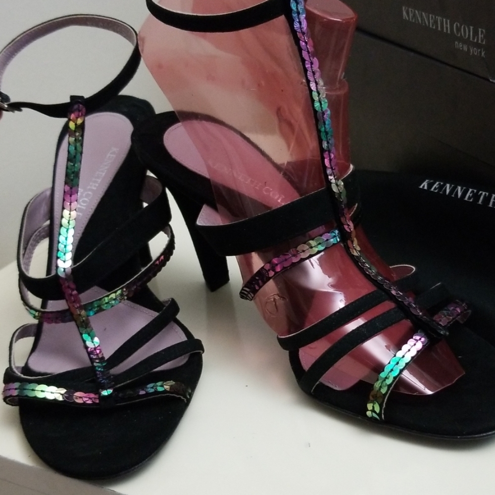 Kenneth Cole Strappy party shoes, Sequins & Suede